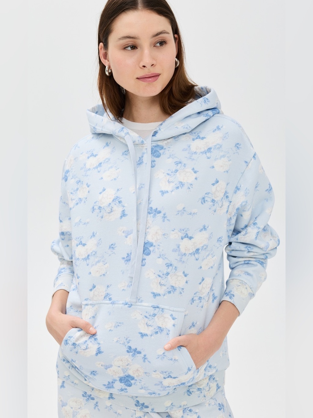 LoveShackFancy Nacova Powder Blue Floral Hoodie size small